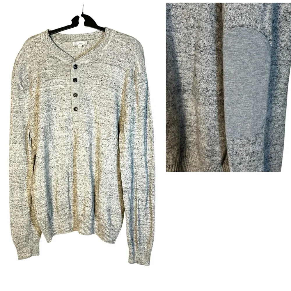 Gap Gray Cotton Elbow Patches Preppy Classic Thick Henley Sweater Marled Size L